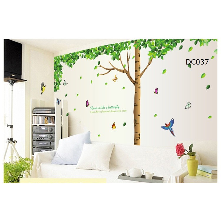 Decal dán tường đẹp Cây xanh bóng mát to trang trí phòng khách tươi mát - DCX008