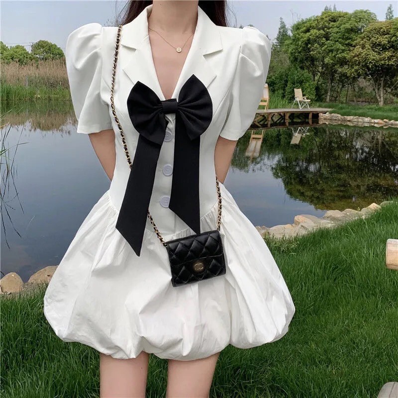 [SALE HÀNG SẴN] Đầm Bí Ngô Thắt Nơ Giả Vest Ulzzang