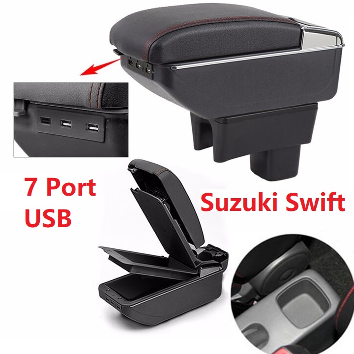 Hộp tỳ tay ô tô, xe hơi cao cấp DUSB-SZK tích hợp 7 cổng USB dùng cho xe Suzuki Swift: Màu Đen và Be