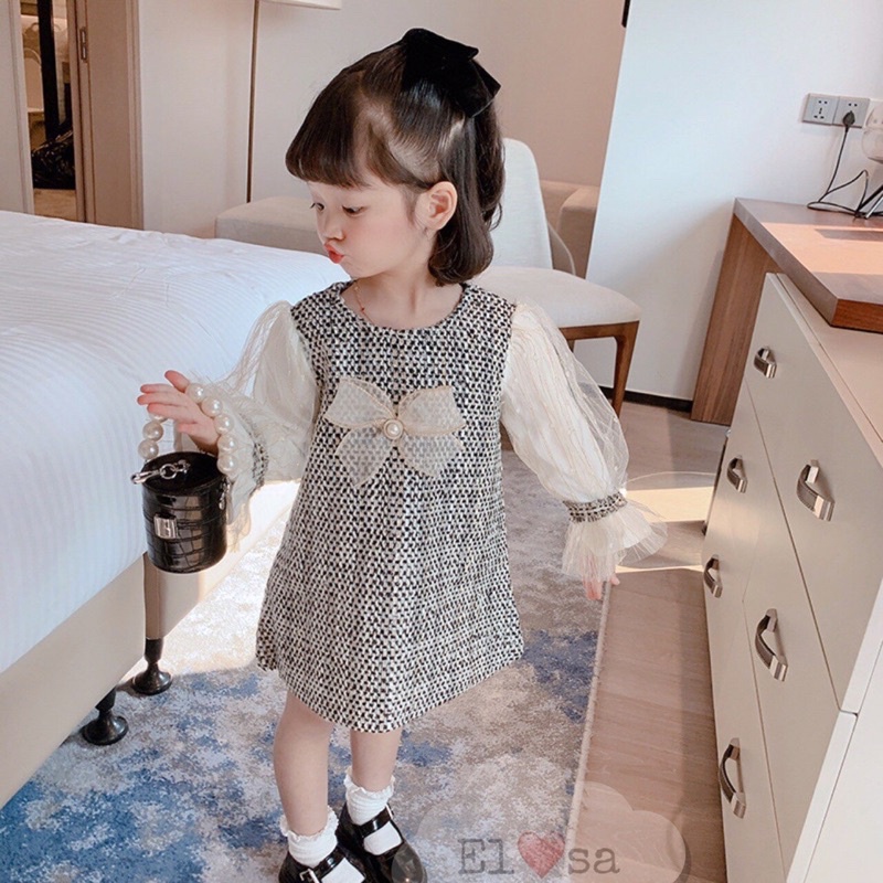 Váy bé gái - Váy dạ nơ ngọc bánh bèo siêu xinh cho bé 1-5 Tuổi