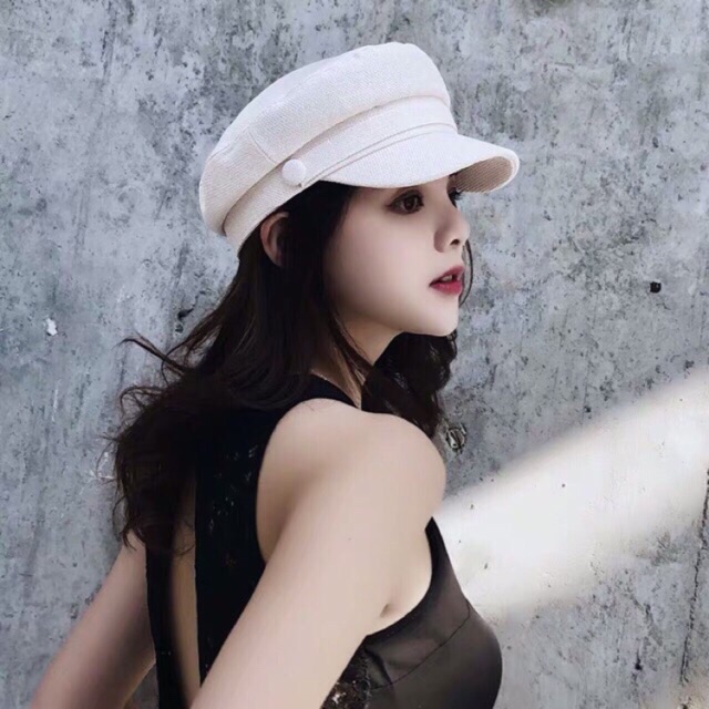 Mũ baret / mũ newsboy thuỷ thủ tròn nữ chất dạ thô có dây điều chỉnh