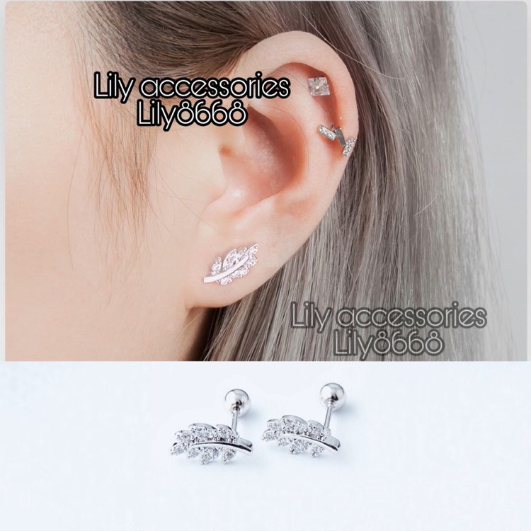 Leaf Earring bông tai khuyên tai titan chiếc lá đính đá không gỉ không đen không dị ứng nam nữ unisex