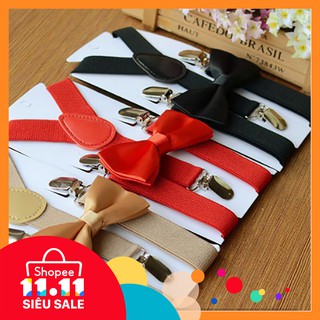 Dây đai quần chữ Y co giãn màu trơn thắt nơ cho bé
