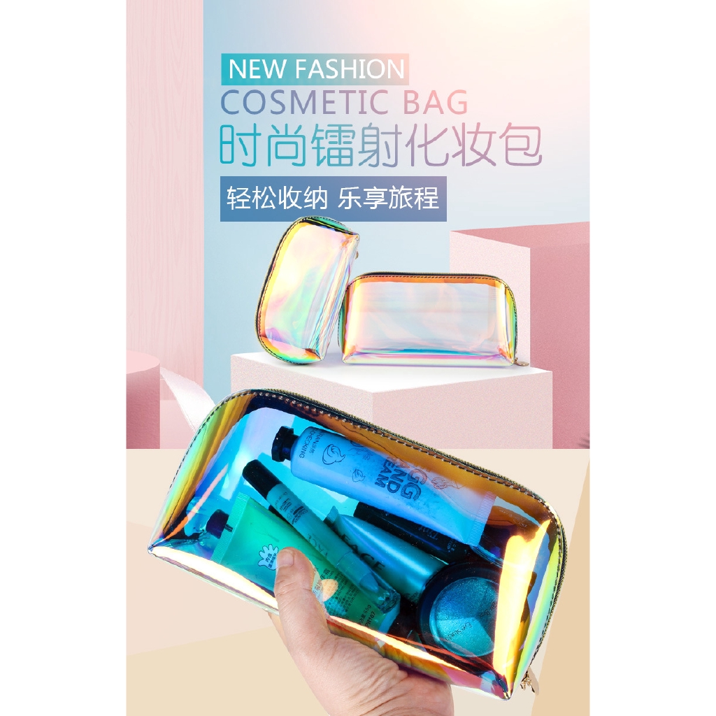 Túi Đựng Mỹ Phẩm Bằng PVC Trong Suốt Màu Laser Phong Cách Hàn Quốc