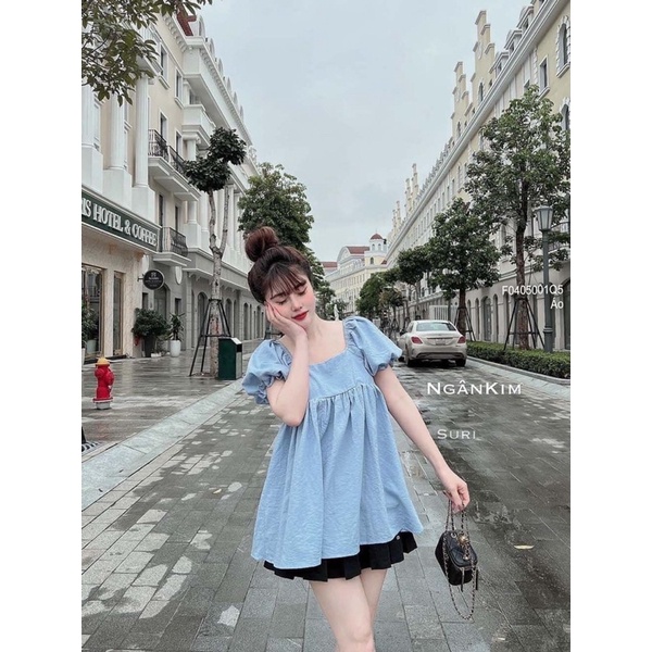Áo babydoll cổ vuông tay bồng 0522