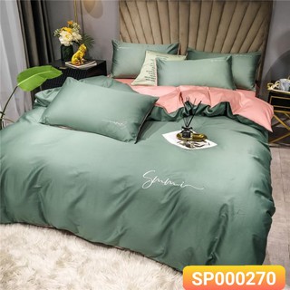 Bộ chăn ga gối lụa Sumoi 60s cao cấp,set 4 món cao cấp[bộ vỏ chăn ga gối]Màu 0270