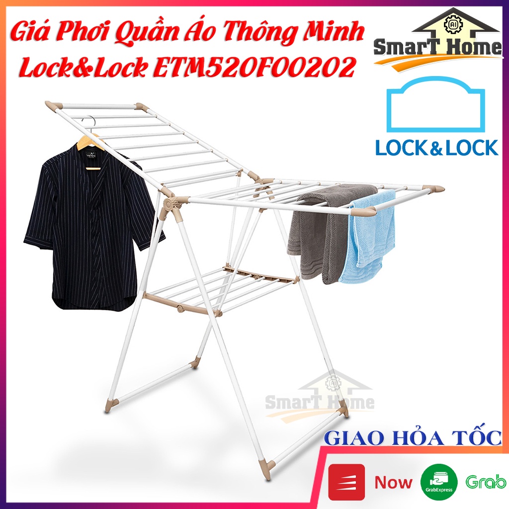 Giá Phơi Quần Áo Gấp Gọn Lock Lock ETM520F00202 , Giá Phơi Đồ Thông Minh Bằng Thép Carbon Nâng Hạ , Gấp Gọn Dễ Dàng