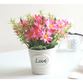Chậu hoa đặt bàn Hoa trang trí handmade Hoa giả xinh