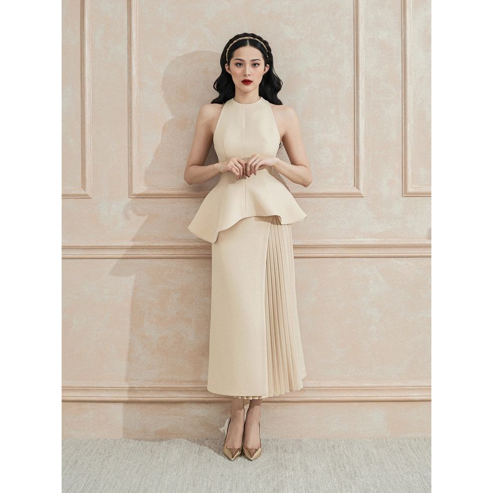Set áo peplum và chân váy phối xếp ly thiết kế cao cấp