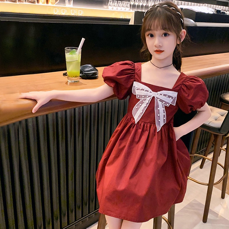 Váy Phồng Tay Ngắn Phong Cách Hàn Quốc 2022 Mới Cho Bé Gái 3-14 Tuổi