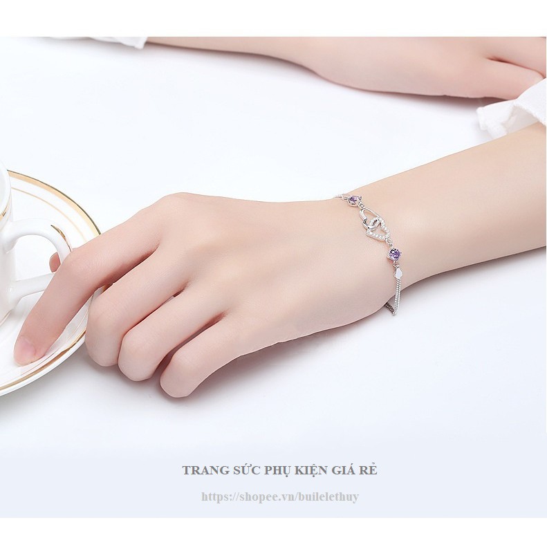 Vòng tay nữ 2 trái tim phong cách Hàn Quốc, xi bạc ý 925, nhỏ xinh cực cool, sale giá rẻ