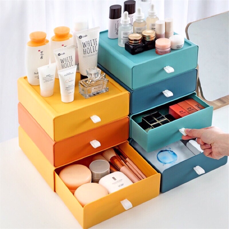 Hộp đựng đồ -đa năng màu Morandi phiên bản Hàn Quốc SALE Kệ để bàn nhiều tầng, kết hợp mới hộp đựng mỹ phẩm