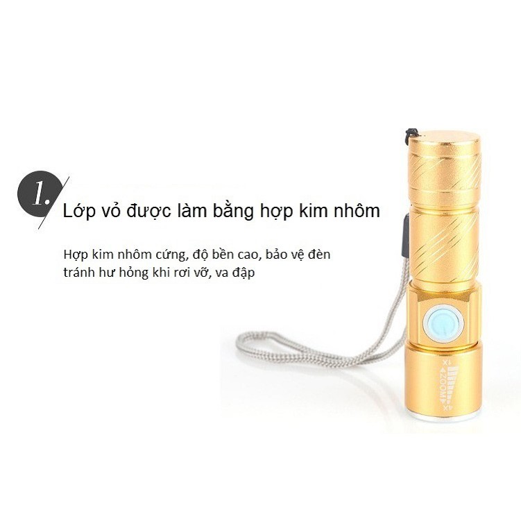 Đèn pin siêu sáng Q5 sạc USB thiết kế nhỏ gọn,đẹp mắt