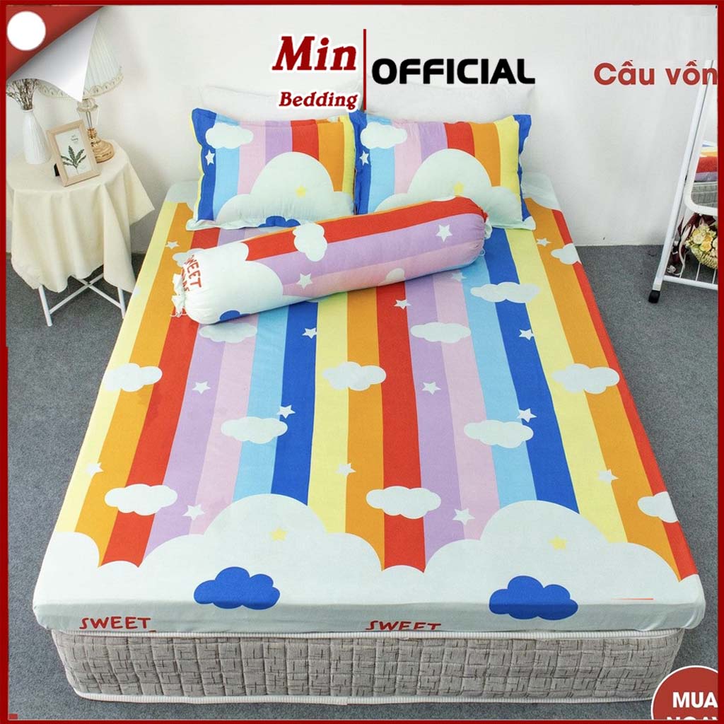 Bộ Ga Gối M6 M8 Ga Giường + 2 Vỏ Gối Nằm, Drap Trải Nệm Cotton Poly mẫu Cầu Vồng Mây - Min Bedding (Miễn Phí Bo Chun)