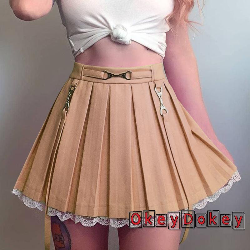 OKDK-y2k Women Lace High-Waist Half-Dress Slimming Spring Fall Pleated Tummy Control Skirt