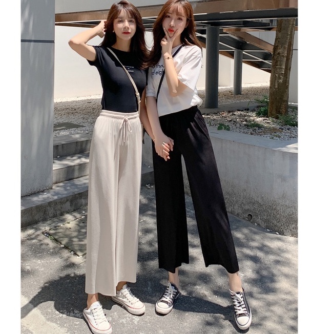 Quần Ống Suông Nhiều Màu Chất Cotton tăm. Quần culottes Suông ống rộng mềm mịn thấm hút mồ hôi tốt siêu mát lạnh