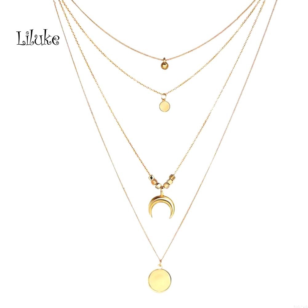 Vòng cổ Hợp Kim Nhiều Lớp Mặt Hình Mặt Trăng Cá Tính Cho Nữ