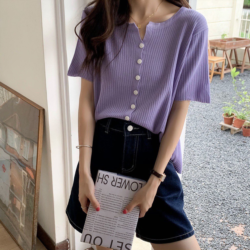 Áo khoác cardigan dệt kim tay ngắn cổ chữ V thời trang mùa hè Hàn Quốc 172091 cho nữ | BigBuy360 - bigbuy360.vn