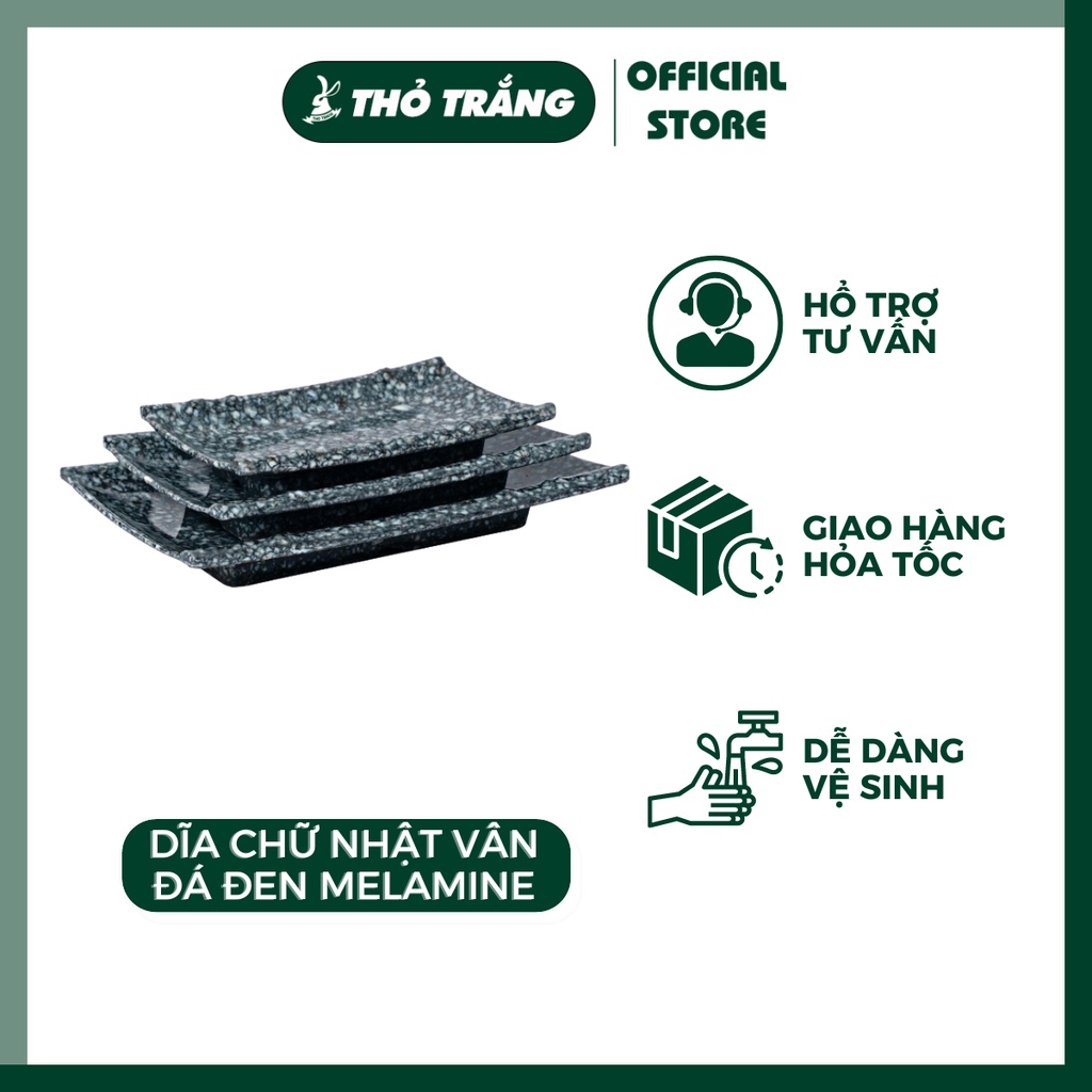 Dĩa chữ nhật màu vân đá đen nhựa melamine cao cấp đựng các món nướng, lẩu, thịt luộc
