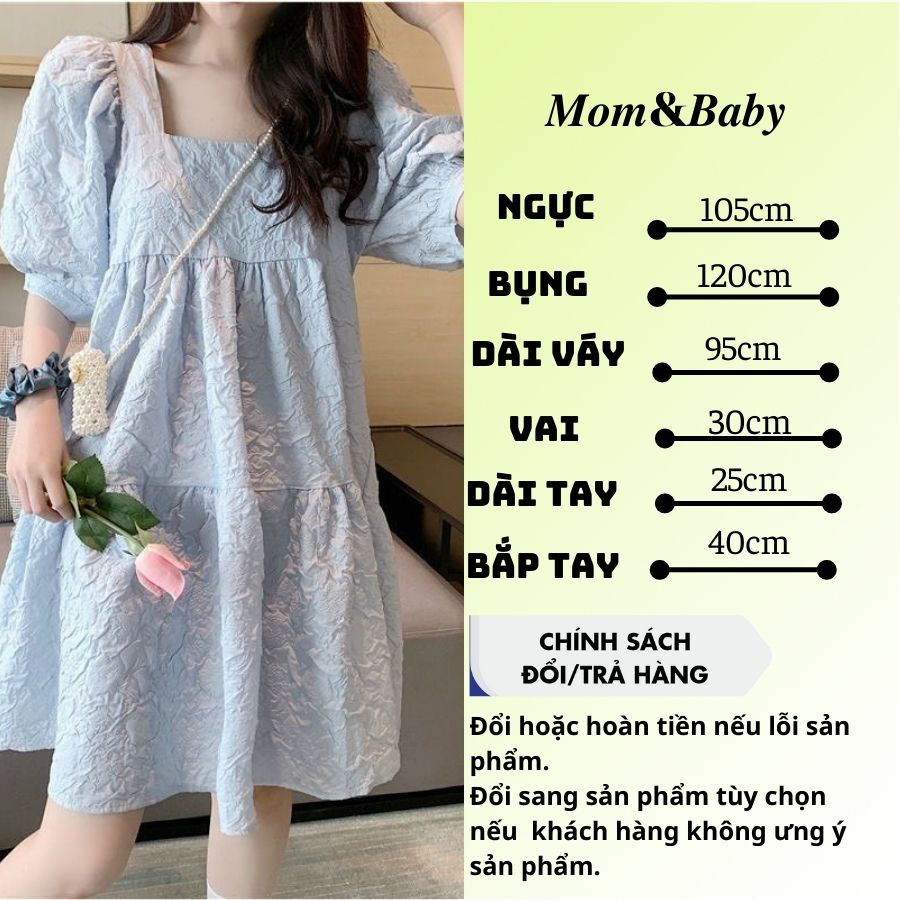 Váy bầu ngắn tay cổ vuông xinh xắn thời trang thiết kế dự tiệc Mom and Baby M531
