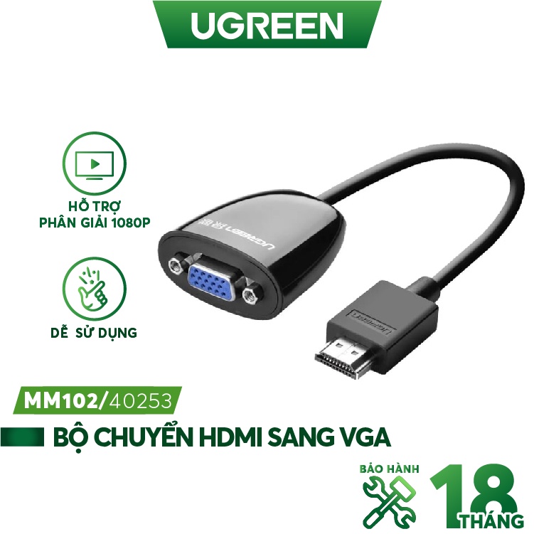 Bộ chuyển đổi HDMI sang VGA (không Audio) độ phân giải 1920*1080 dài 16cm UGREEN MM102