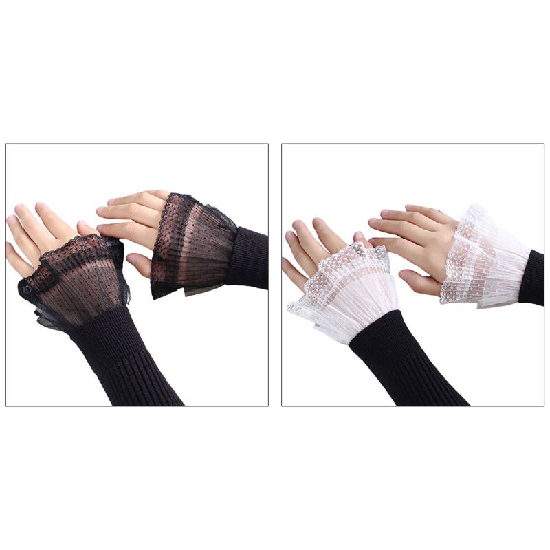 1 Cặp Găng Tay Xếp Ly Phối Ren Giả Ống Loe Hai Lớp Phong Cách Hàn Quốc Cho Nữ | BigBuy360 - bigbuy360.vn
