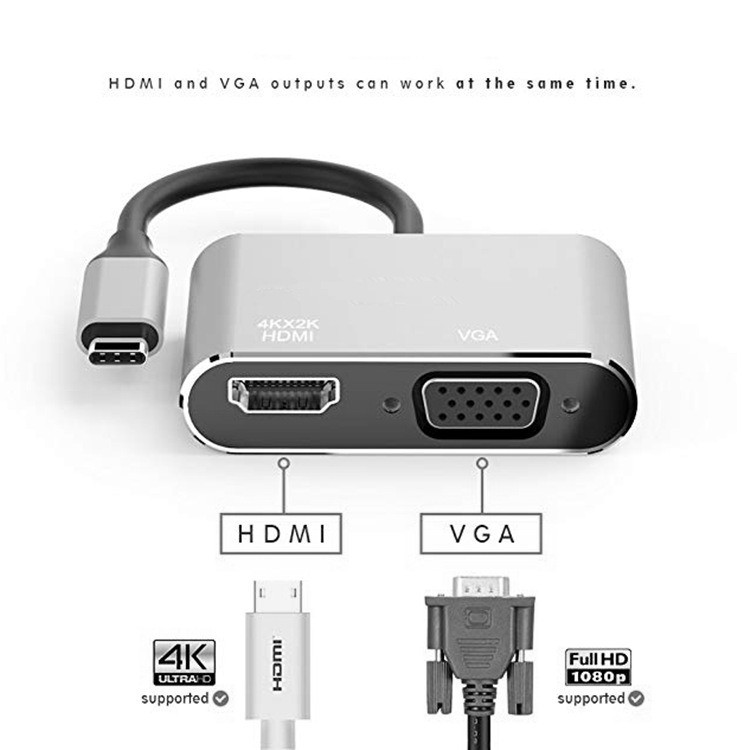 Cáp chuyển đổi Type-c sang HDMI, Sang VGA bộ chuyển điện thoại máy tính ra TV máy chiếu