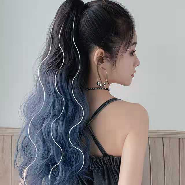 Wig female curly hair grabbing a ponytail gradient color big wave high long braids highlighting lifelike hair