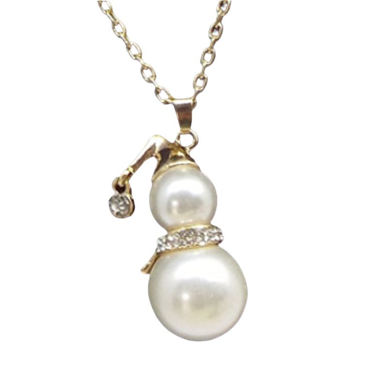 #cz  Vintage Simulated Pearl Jewelry Diamond and Pearl Snowman Shape For Women Crystal Necklace Fashion Costume Gift