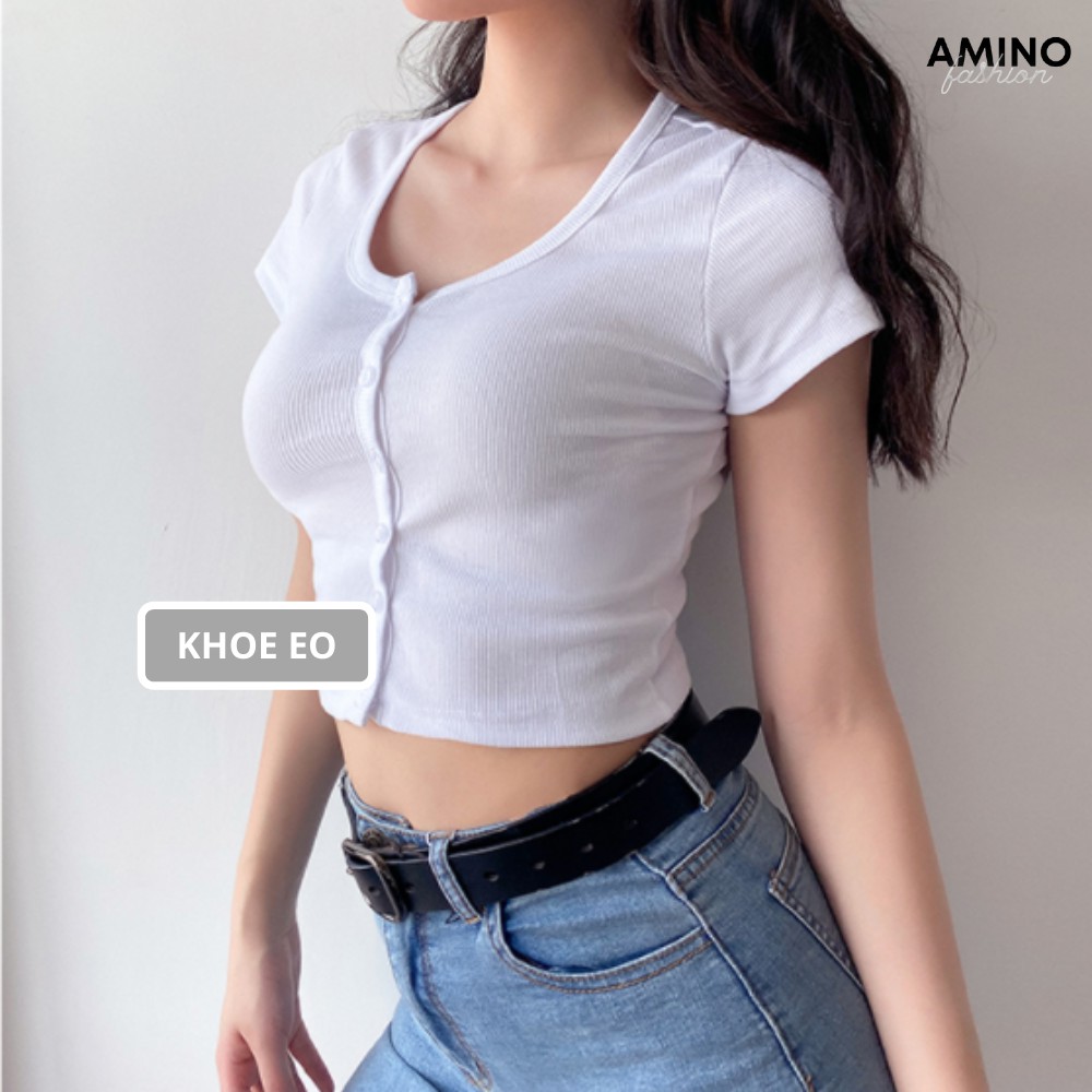 Áo croptop nữ tay ngắn phối cúc cài thời trang | BigBuy360 - bigbuy360.vn
