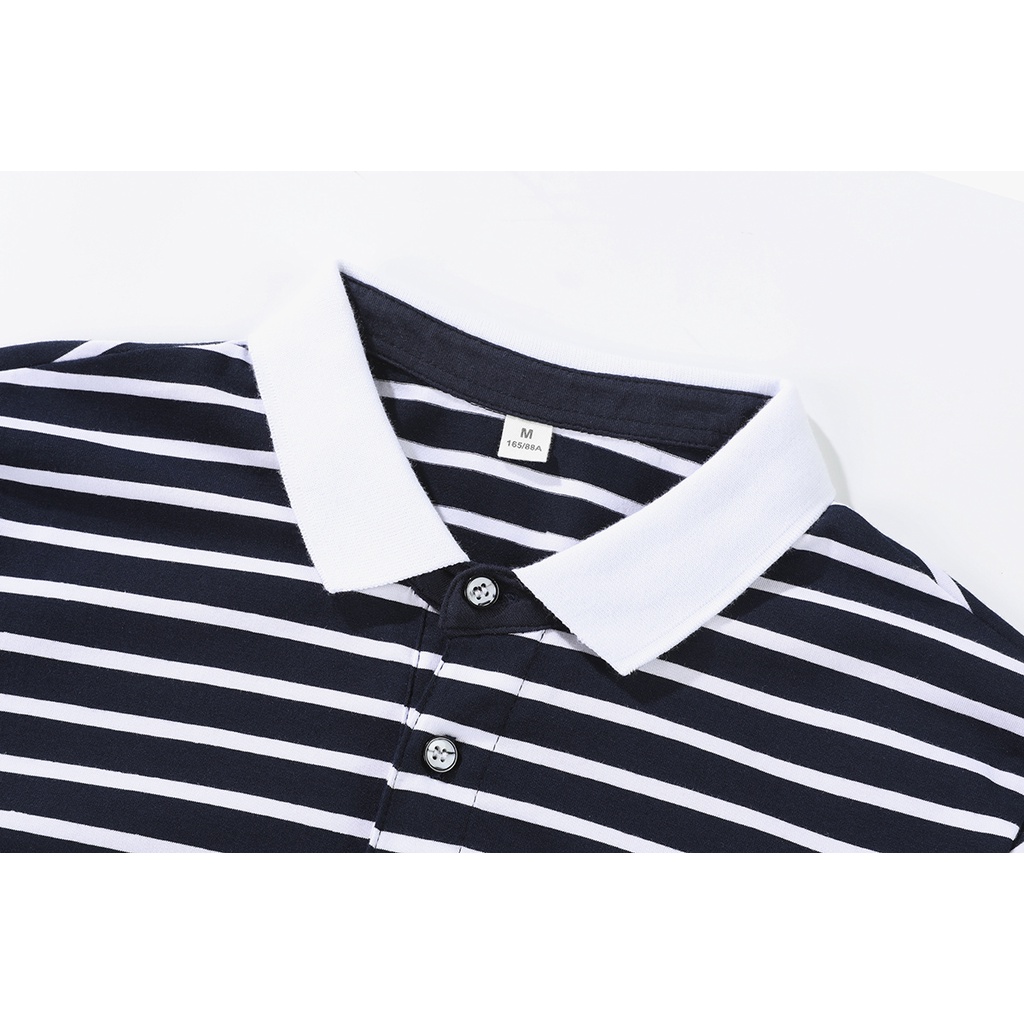 Áo polo cotton tay ngắn dáng rộng họa tiết kẻ sọc thời trang mùa hè mới cho nam