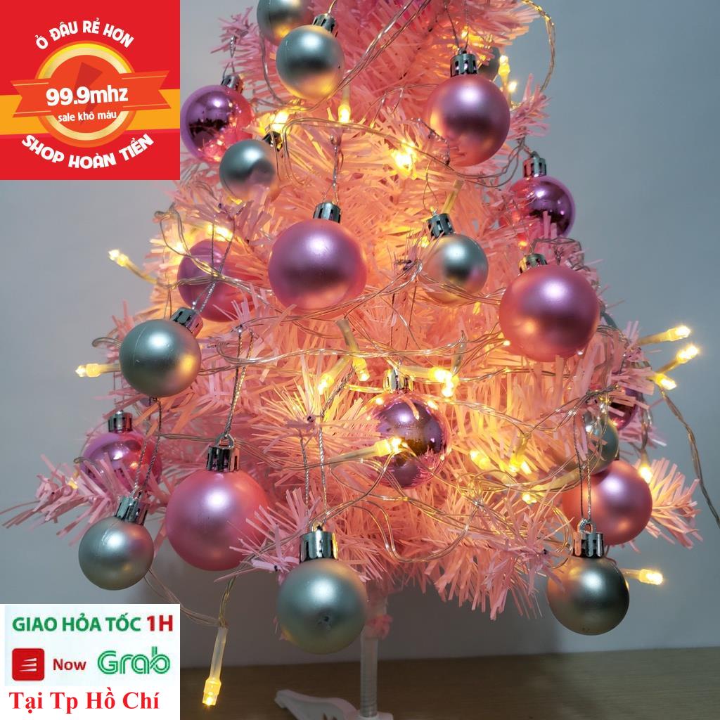 Cây Thông Noel Mini Trang Trí Noel Giáng Sinh Màu Hồng Quả Châu Cao 60cm Tặng Dây Led Để Bàn Cực Đẹp