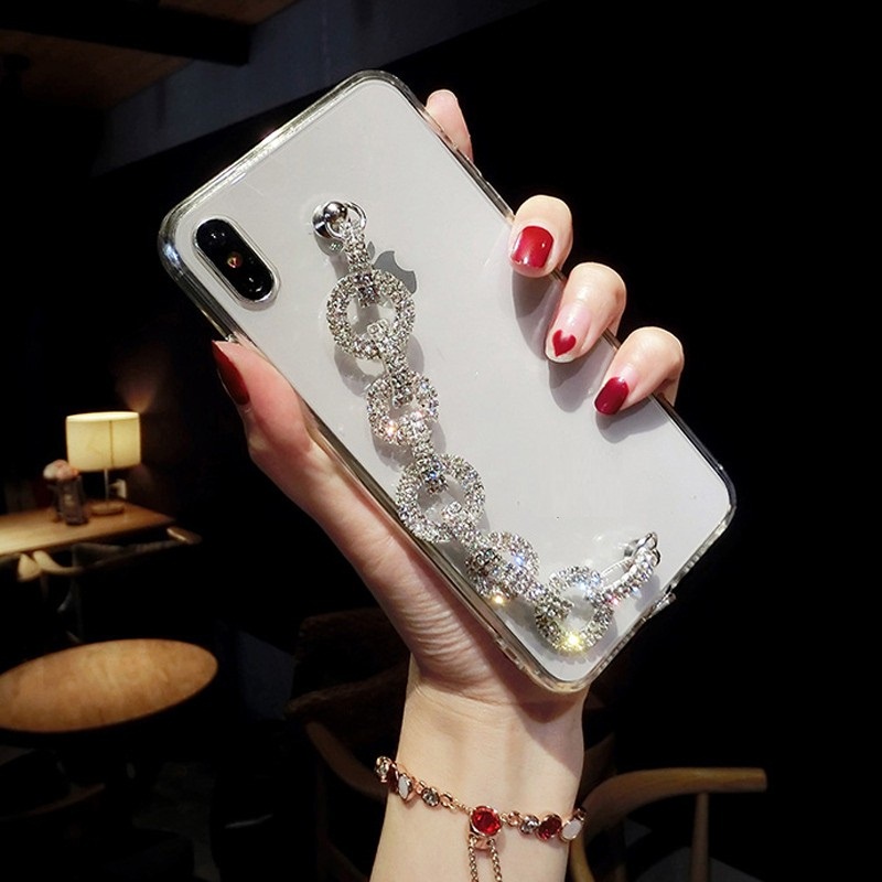 Ốp Điện Thoại Trong Suốt Đính Đá Sang Trọng Kèm Dây Đeo Cho iPhone 13 Pro Max 12 Pro 11 6 7 8 Plus X XR XS Max 12 mini SE 2020