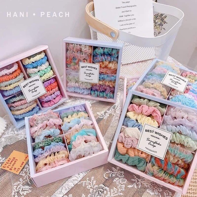 Set dây buộc tóc vải Scrunchies hộp 20c