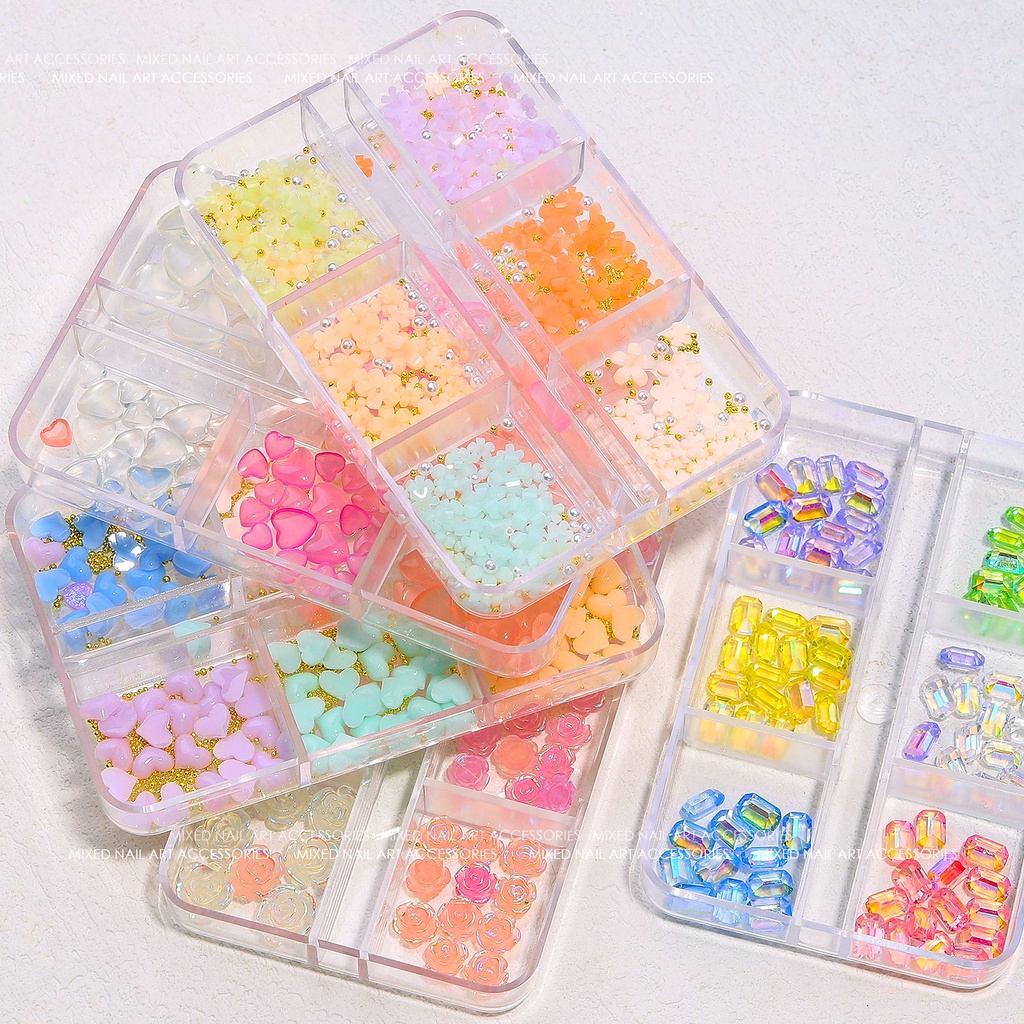 Hộp phụ kiện trang trí móng tay 3d MISSCHEERING 6 ngăn màu kẹo ngọt xinh xắn