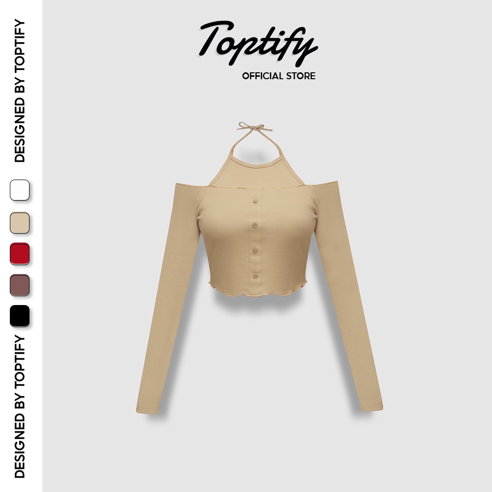 Áo croptop nữ body dài tay bẹt vai TOPTIFY cổ yếm hở vai Miami Vice Top AC163