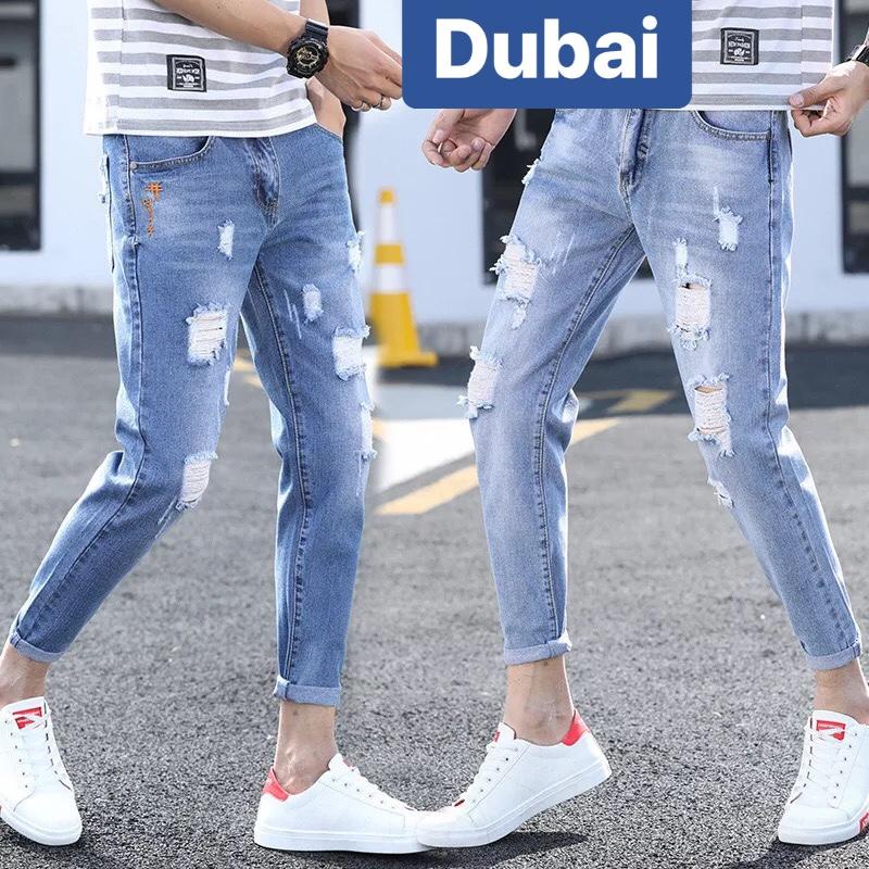 QUẦN BAGGY JEAN NAM UNISEX CHẤT BÒ WASH XANH BIỂN RÁCH SÀNH ĐIỆU CỦ KIỆU NHẬP THÁI TT-1900 DUBAI FASHION