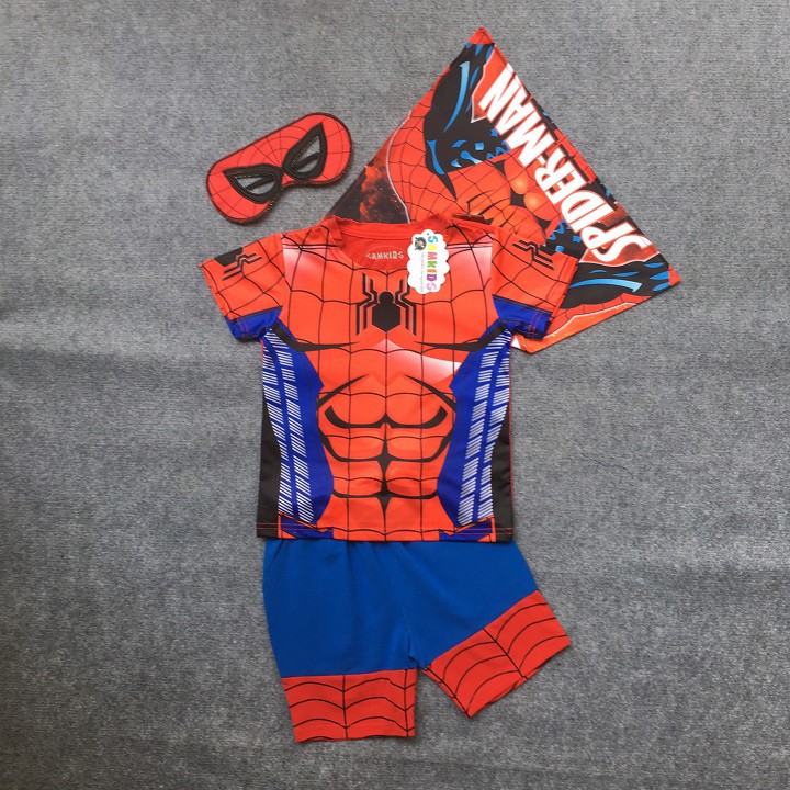 Bộ quần áo siêu nhân người nhện kèm áo choàng và mặt nạ - Đồ hoá trang siêu nhân tay ngắn TN96