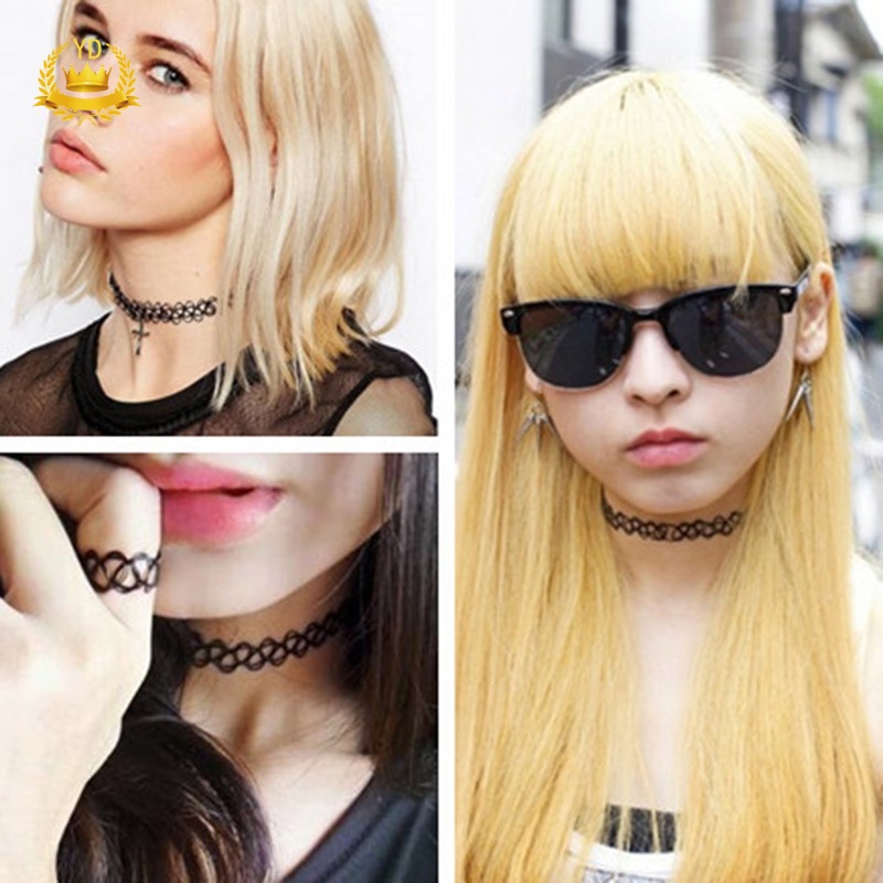 Vòng cổ choker ren màu đen phối nhẫn có thể điều chỉnh kích thước phong cách gothic cho nữ