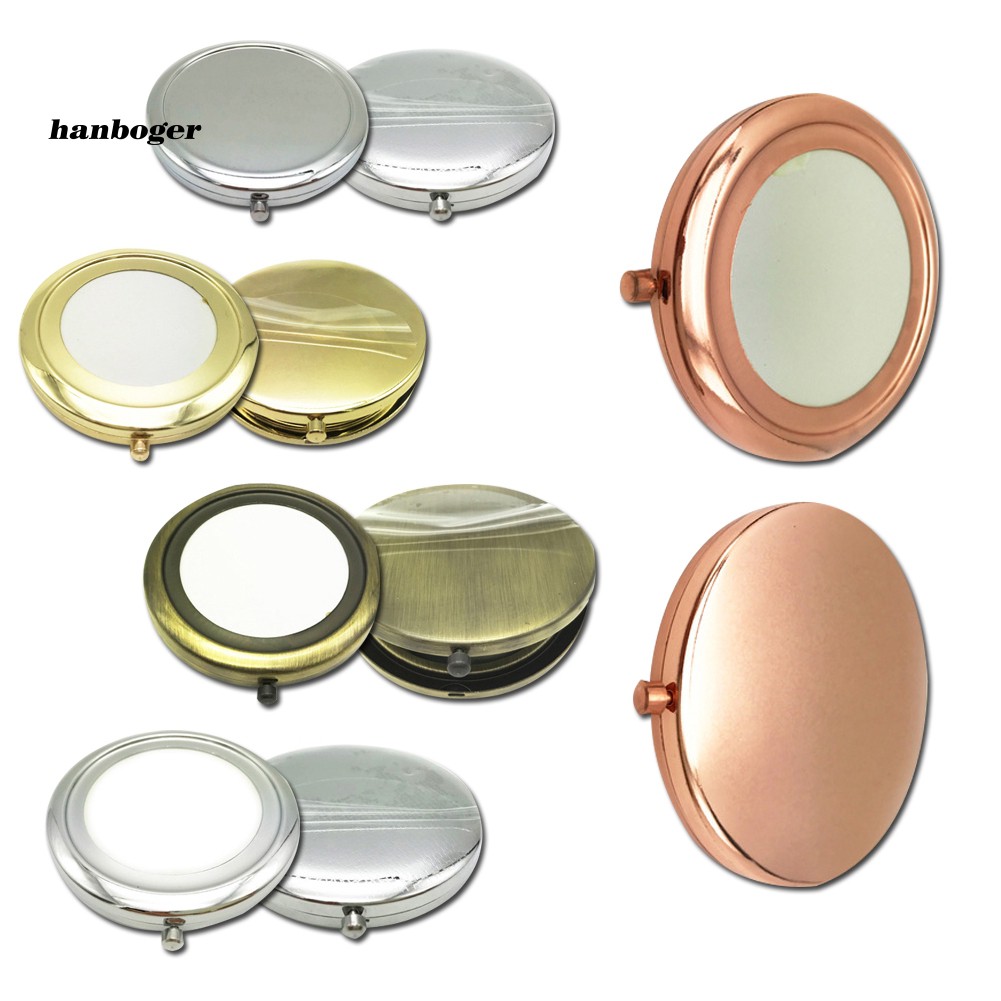 QBGR_Portable Solid Color Metallic Round Shape Makeup Pop-Up Dual-Side Pocket Mirror