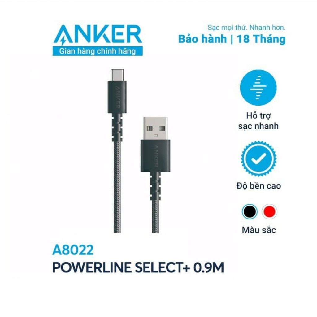 [HÀNG CHÍNH HÃNG] - Cáp Sạc Nhanh Anker PowerLine Premium USB Type C Dài 0,9m