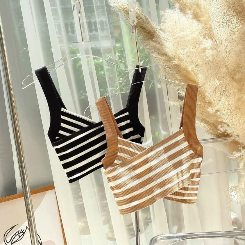 Áo 2 dây croptop sọc ngang đắp chéo cực xinh , chất thun gân mềm mịn ly