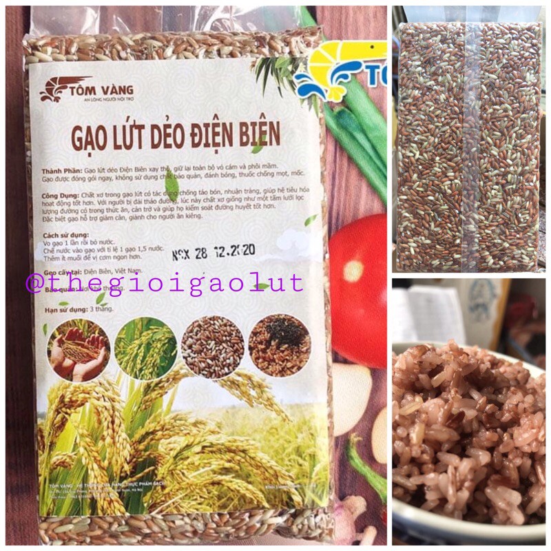 Gạo lứt đỏ Điện Biên Tôm Vàng 1kg, gạo dẻo đậm cơm ăn giảm cân