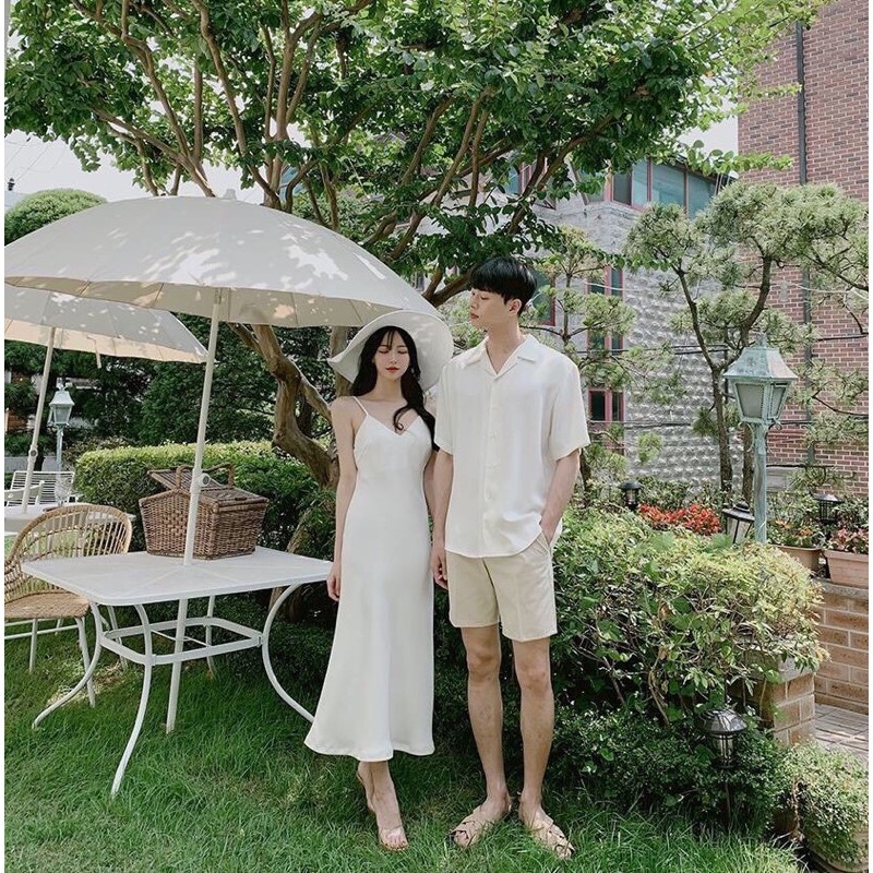 Áo đôi áo cặp đi biển, đi du lịch, chụp hình cưới : Đồ đôi nam nữ đẹp Set áo váy sơ mi Hàn Quốc dáng dài COUPLE STORE