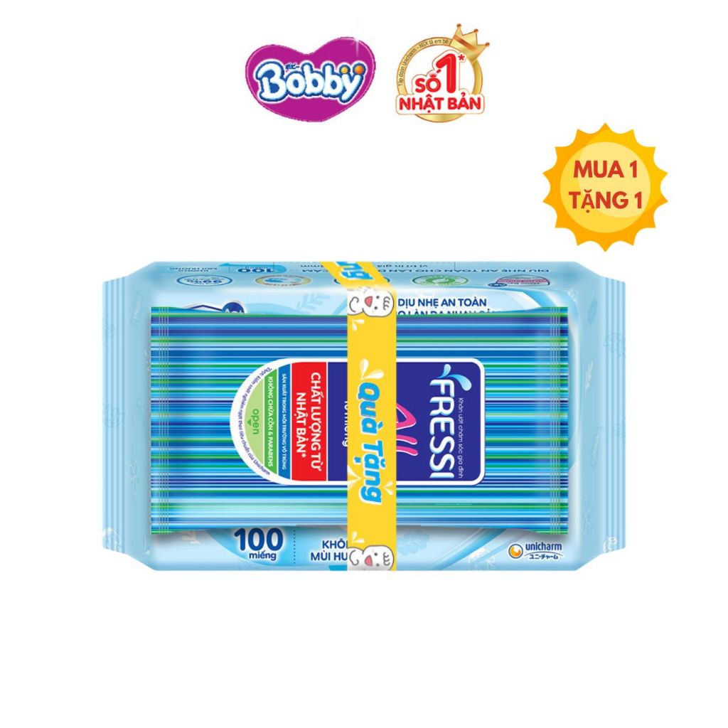 Khăn ướt Bobby không mùi 100 tờ/gói