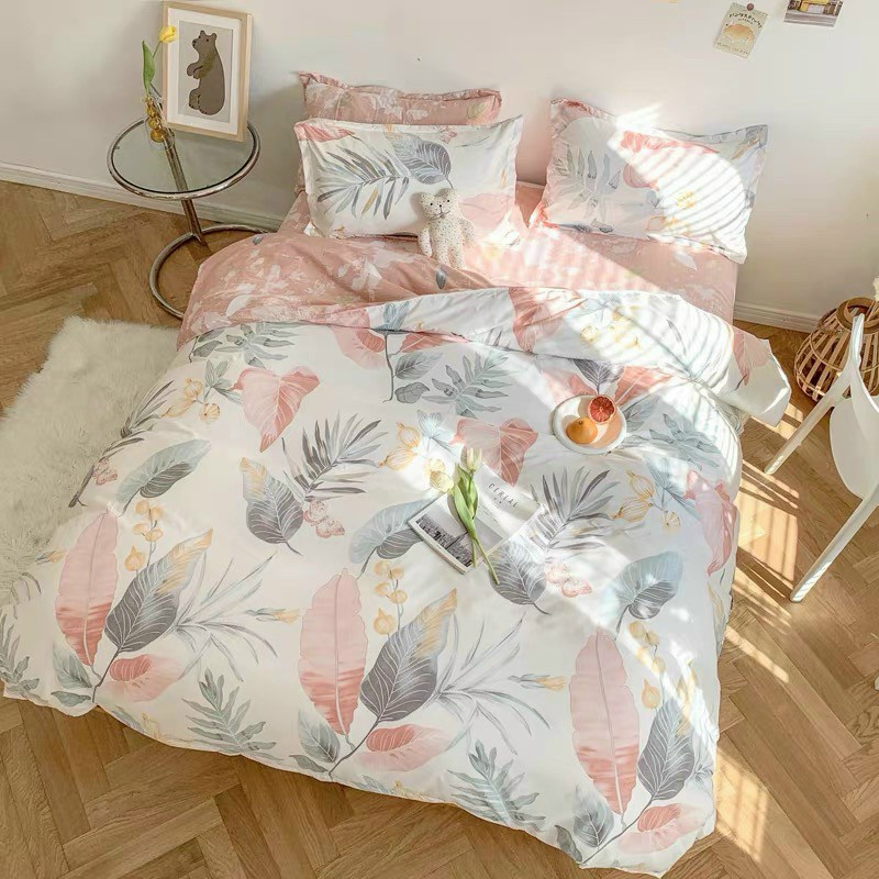 Bộ chăn ga gối Poly Cotton Hoa bằng lăng đặc sản Hà Nội (Tặng vỏ gối ôm) - Miễn phí bo chun