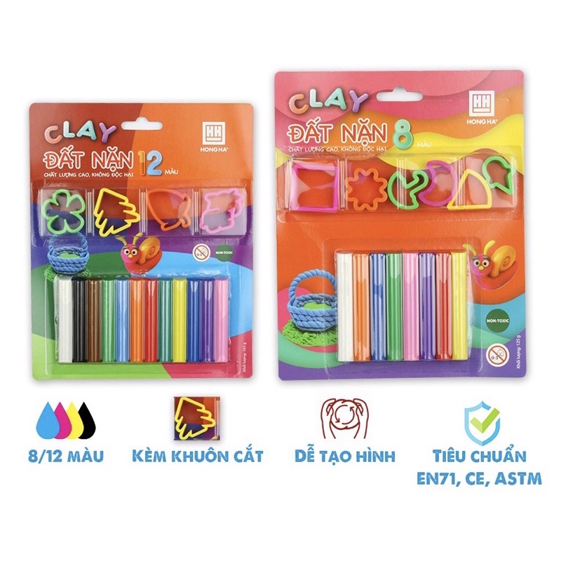 Đất nặn học sinh 8/12 màu Hồng Hà_Tặng kèm khuôn
