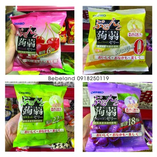 Thạch trái cây Orihiro 6 viên vị đào, chuối, kiwi, táo, cherry, nho tím, cam