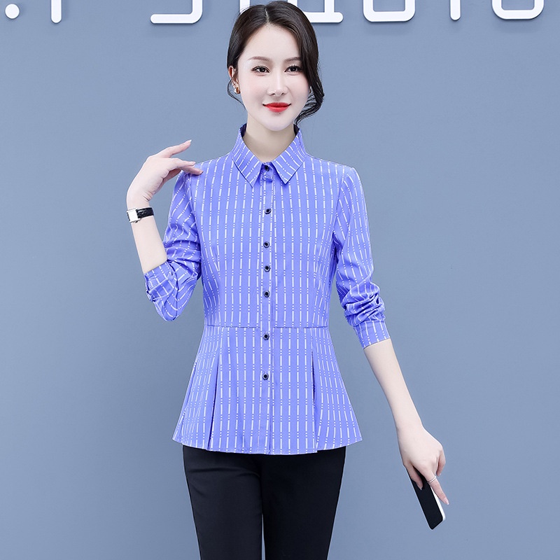 Áo Sơ Mi Tay Dài Dáng Ôm In Họa Tiết Kẻ Sọc Phong Cách Hàn Quốc Thời Trang Mùa Thu Mới Cho Nữ