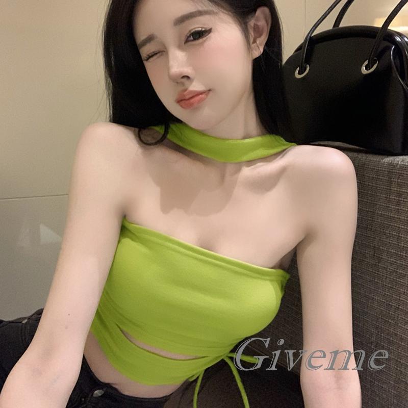 Áo Croptop Hai Dây Rút Màu Sắc Trơn Dành Cho Nữ